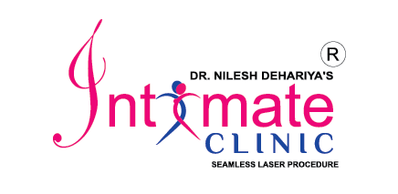 Logo of Dr. Niles Dehariya's Intimate Clinic with pink and blue design elements on a white background.